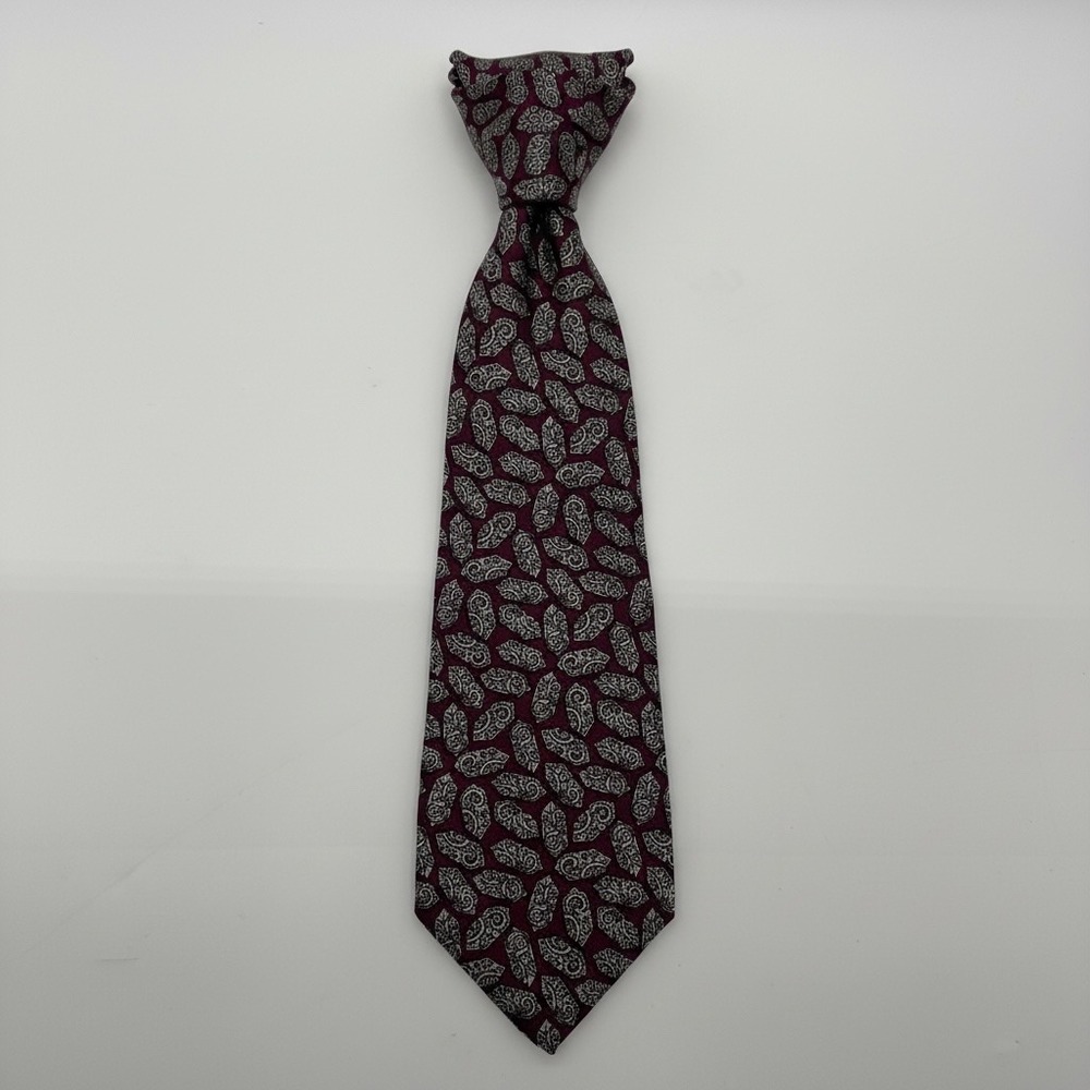 Preswick & Moore Mens Silk Tie Burgundy Geometric Scroll Handsewn USA 58.5in